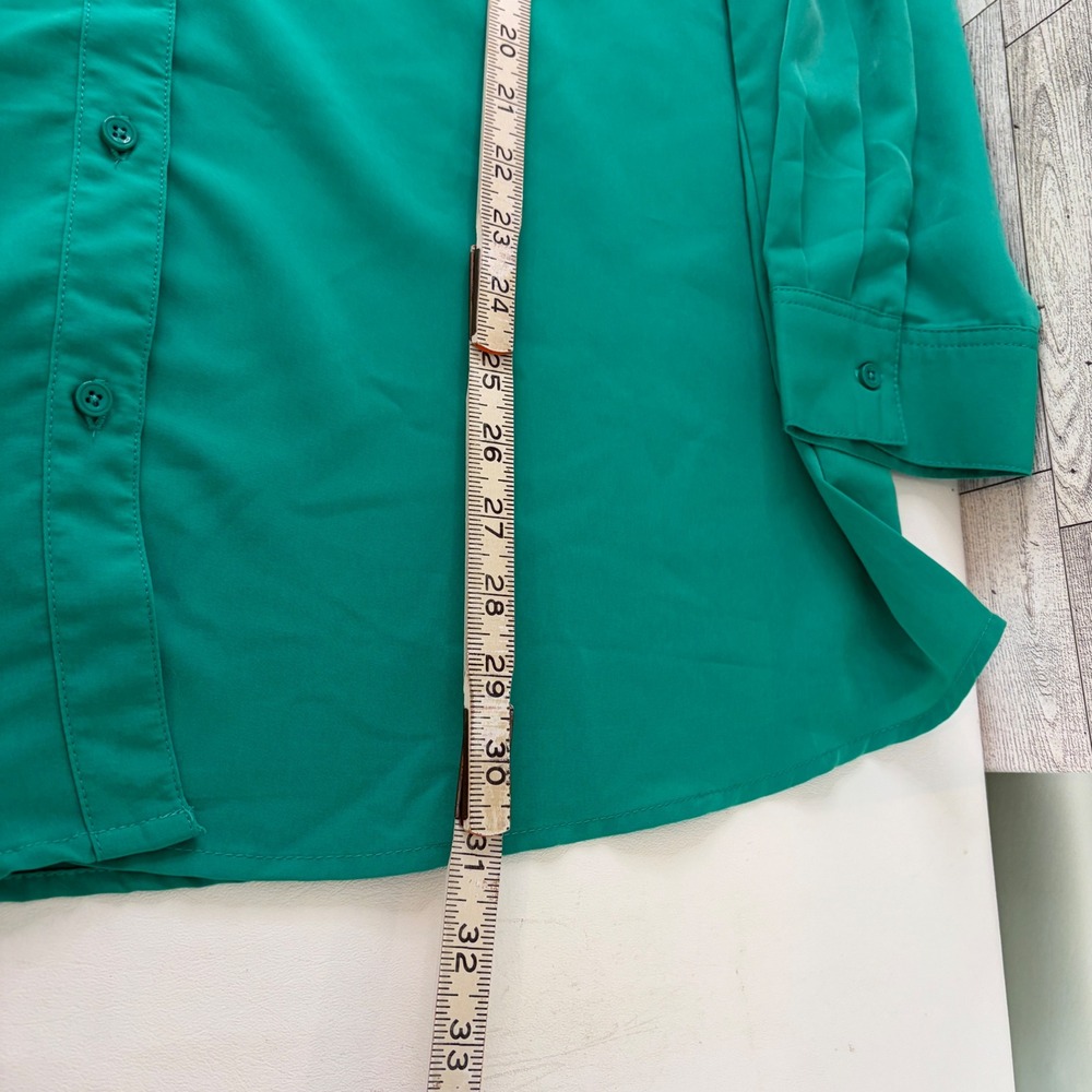 Denim & Co Button Up Tunic Women 1X Green Roll Tab Sleeve Pocket Longline - Picture 7 of 8